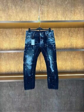 DSQUARED2 Men's Dark Blue Paint-Effect Slim Jeans